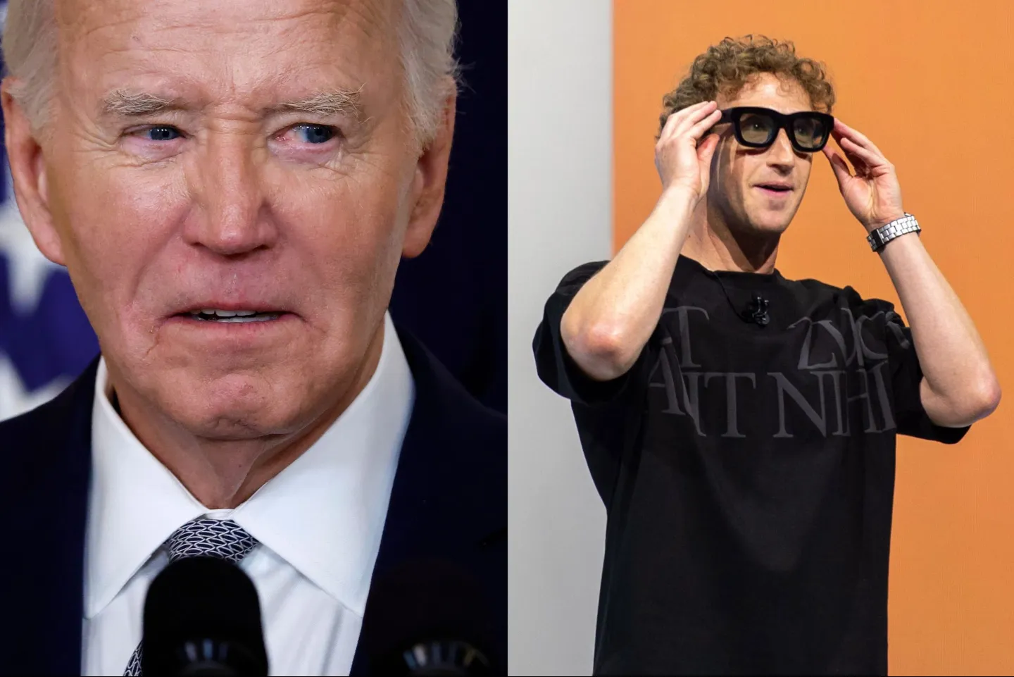 Split screen of Joe Biden and Mark Zuckerberg