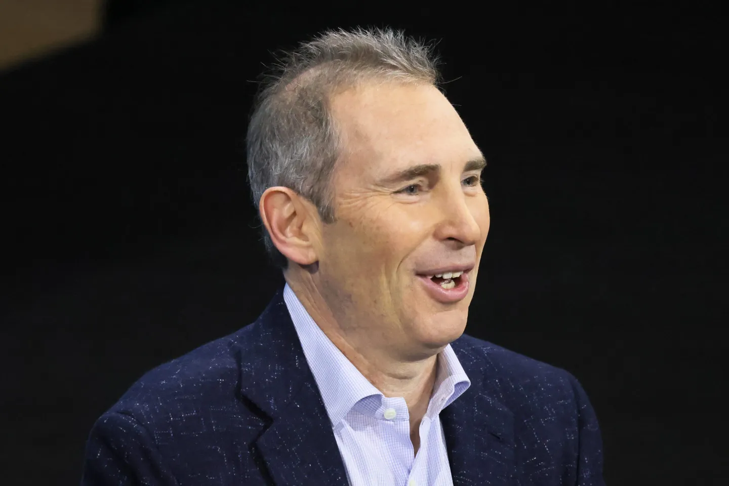 NEW YORK, NEW YORK - NOVEMBER 30: Amazon CEO Andy Jassy speaks during the New York Times DealBook Summit in the Appel Room at the Jazz At Lincoln Center on November 30, 2022 in New York City. The New York Times held its first in person DealBook Summit since the start of the coronavirus (COVID-19) pandemic with speakers from the worlds of financial services, technology, consumer goods, private investment, venture capital, banking, media, public relations, policy, government, and academia.   (Photo by Michael M. Santiago/Getty Images)