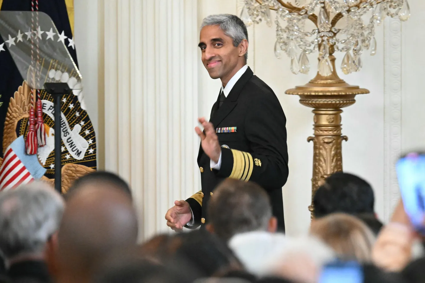 US Surgeon General Vivek Murthy arrives for a reception in celebration of Diwali, the Hindu festival of lights, in the East Room of the White House in Washington, DC, October 28, 2024.