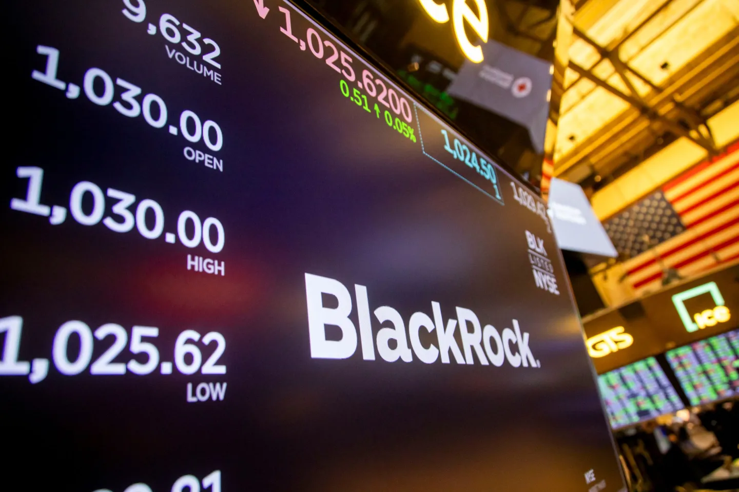 BlackRock logo on the Wall Street trading floor