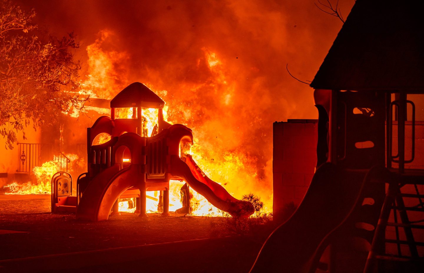 A children's playground on fire in Pasadena.