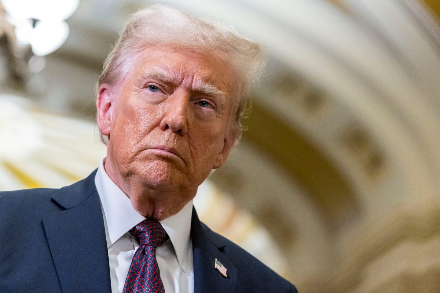 US President-elect Donald Trump speaks to members of the media following a meeting with Republican Senators at the US Capitol in Washington, DC, US, on Wednesday, Jan. 8, 2025. A faction of Trump&#039;s allies is harboring doubts about Republicans&#039; chances of passing a sweeping tax bill in 2025 amid party infighting and strategy disputes. Photographer: Valerie Plesch/Bloomberg via Getty Images