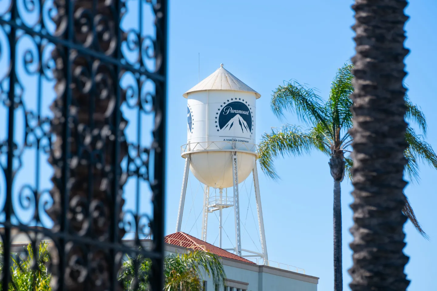 A photo of Paramount Studio's water tower on a sunny day