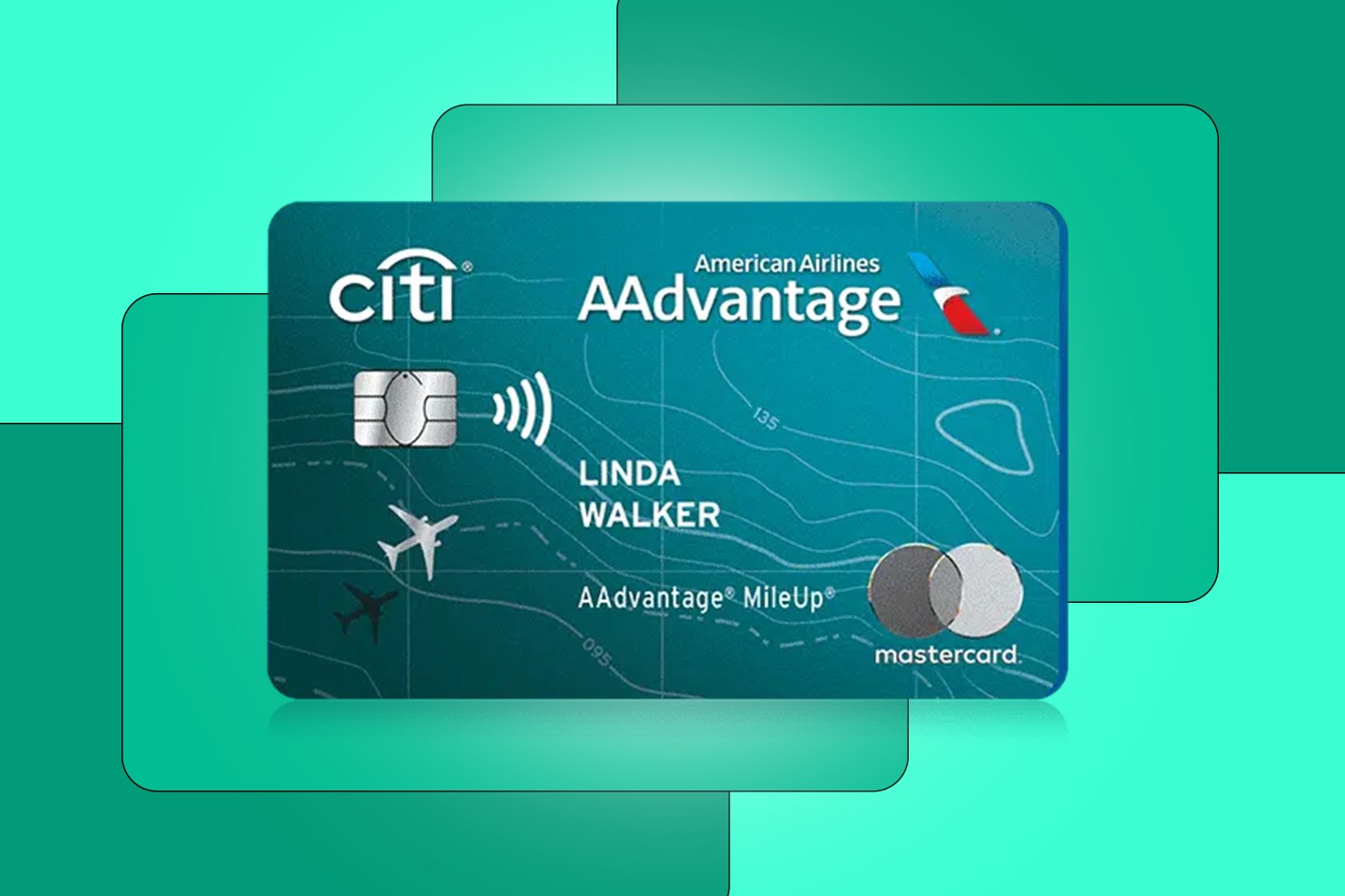 Photo of American Airlines AAdvantage® MileUp® Mastercard® a green abstract background