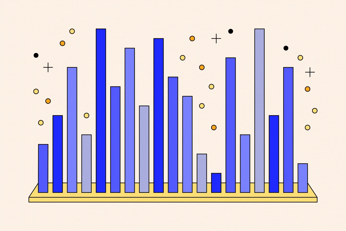 Blue bars surrounded by orange cirlcles