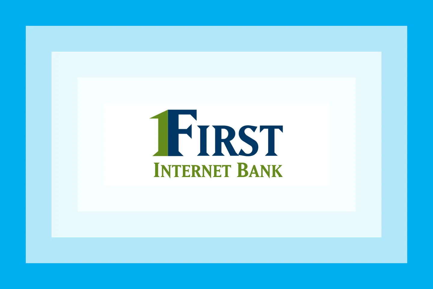 Illustration of the First Internet Bank logo surrounded by a blue frame.