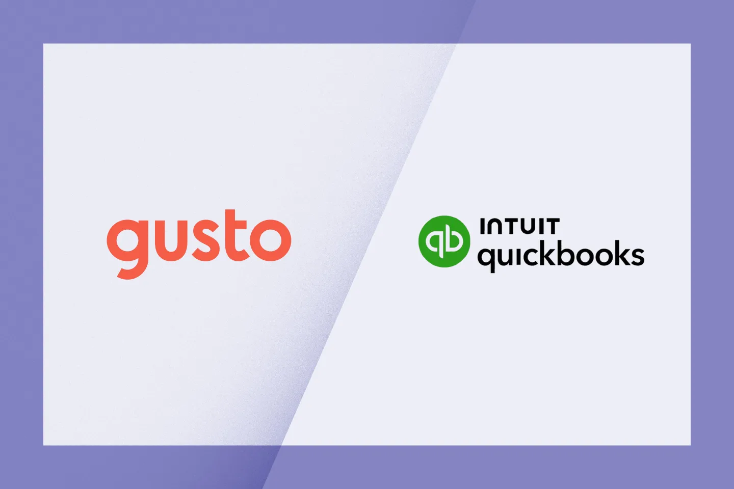 The Gusto and Quickbooks logos on a vs frame.