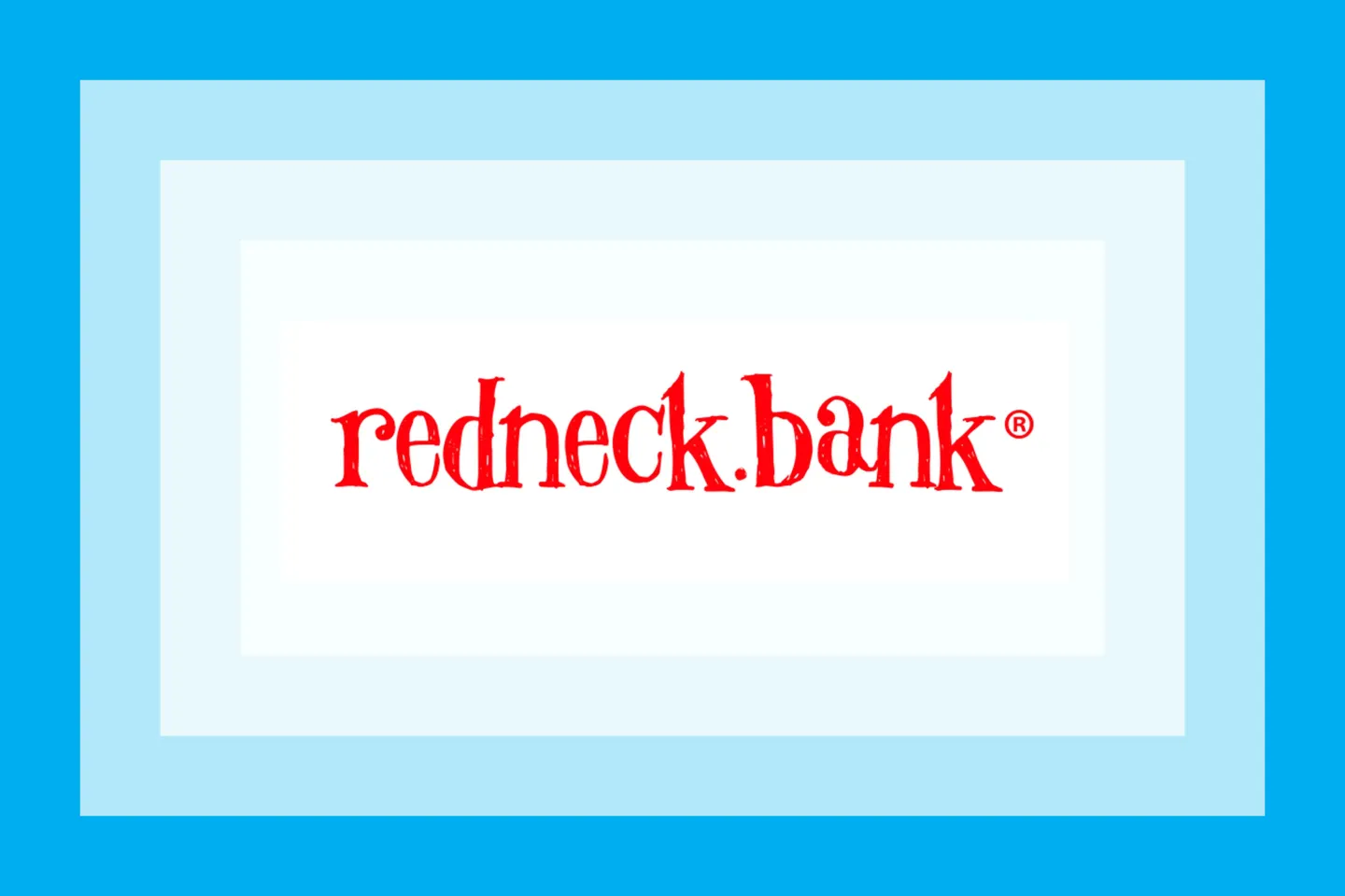 A blue border surrounding a red logo that says "redneck bank" in a whimsical red font.