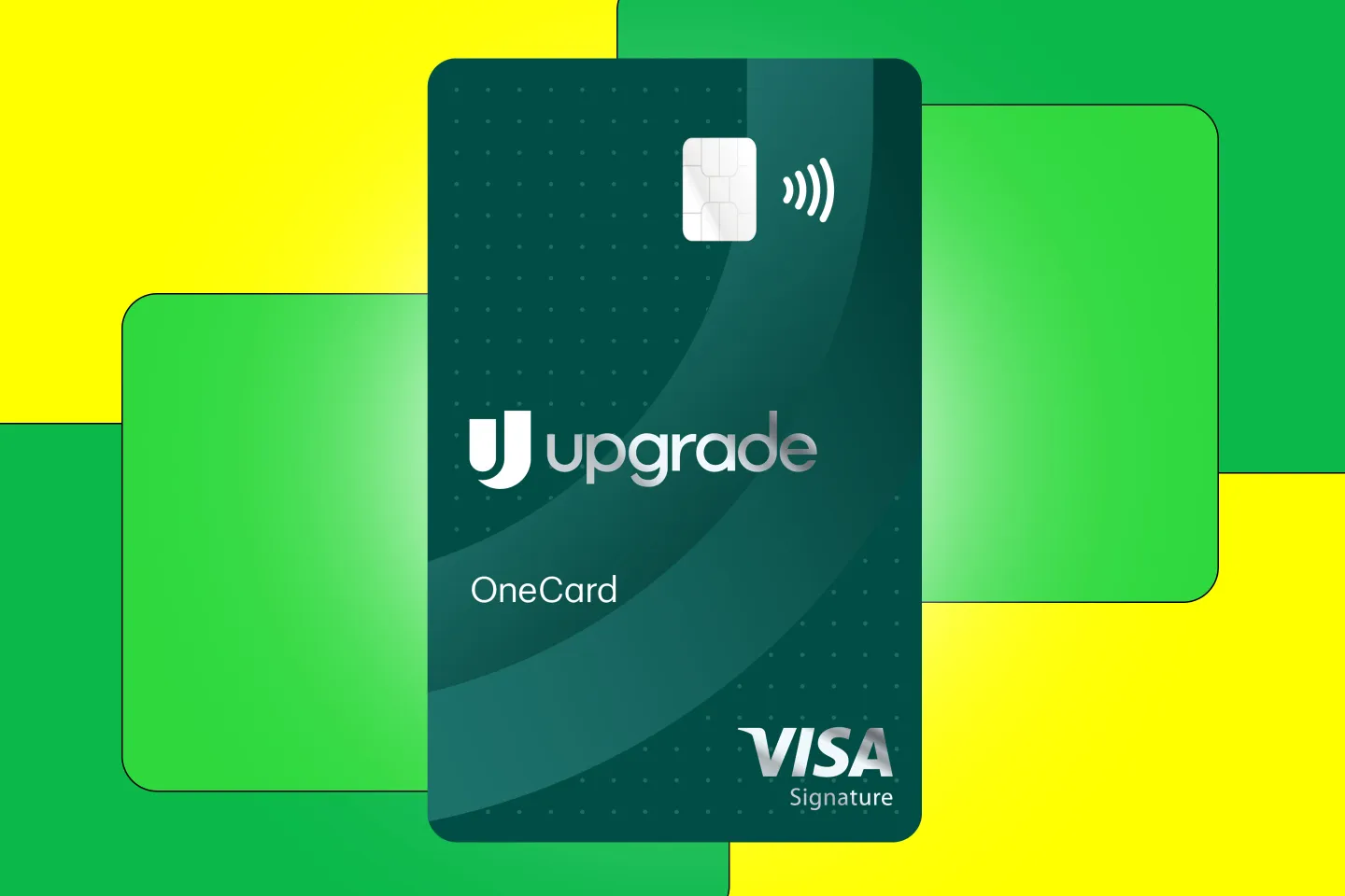 Photo of Upgrade One Card on a green and yellow abstract background