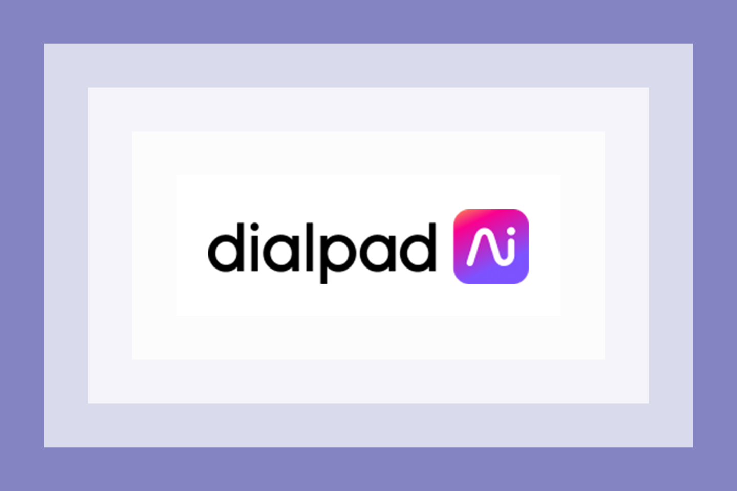 The Dialpad logo on a purple graphic frame.