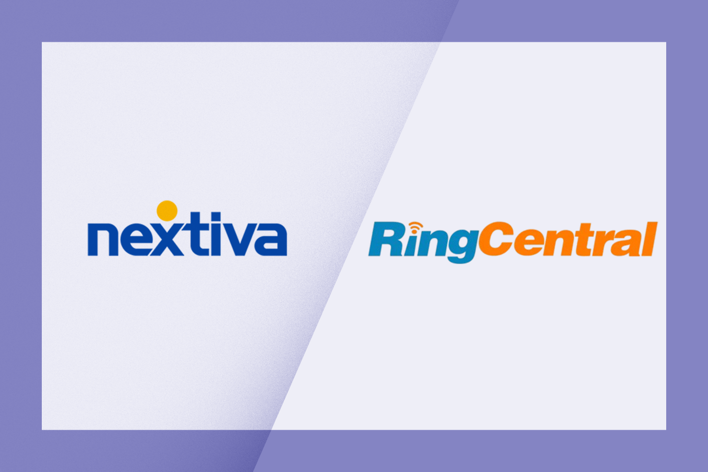 The Nextiva and Ring Central logo on a purple graphic frame.