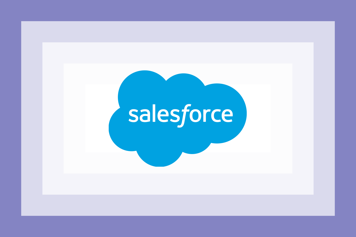 The Salesforce logo on a purple graphic frame.